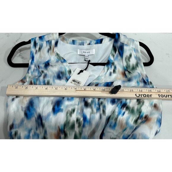 Reiss Dress Blue Green Abstract Print Fit Flare Pockets Size 2 NEW - Picture 4 of 15